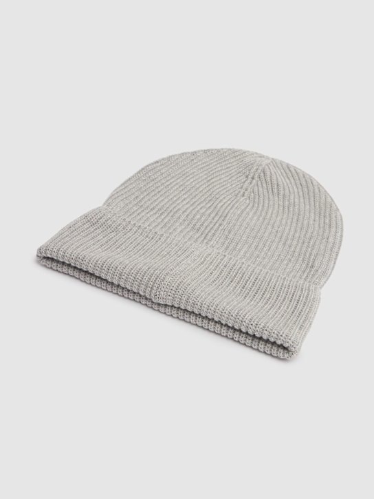 Moncler: Logo cotton beanie - Grey - men_3 | Luisa Via Roma
