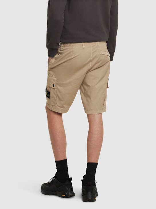 Stone Island: Stretch cotton logo patch shorts - Desert - men_2 | Luisa Via Roma