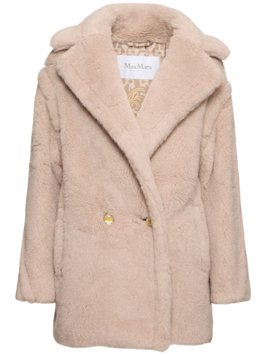 Max Mara: Cuba plush short coat - Beige - women_0 | Luisa Via Roma