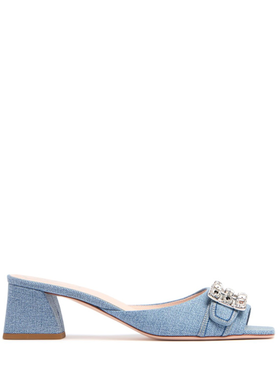 Roger Vivier: 45mm Bikviv denim sandal mules - Denim - women_0 | Luisa Via Roma