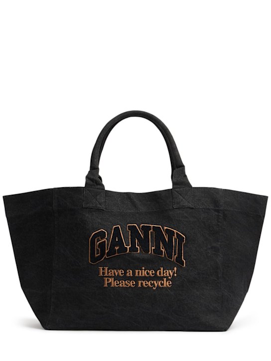 GANNI: XXL Logo denim tote bag - women_0 | Luisa Via Roma