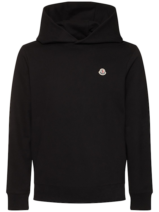 Moncler: Logo patch cotton hoodie - Black - men_0 | Luisa Via Roma