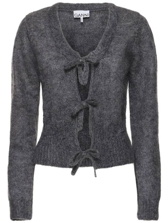 GANNI: Tie-string mohair blend cardigan - women_0 | Luisa Via Roma