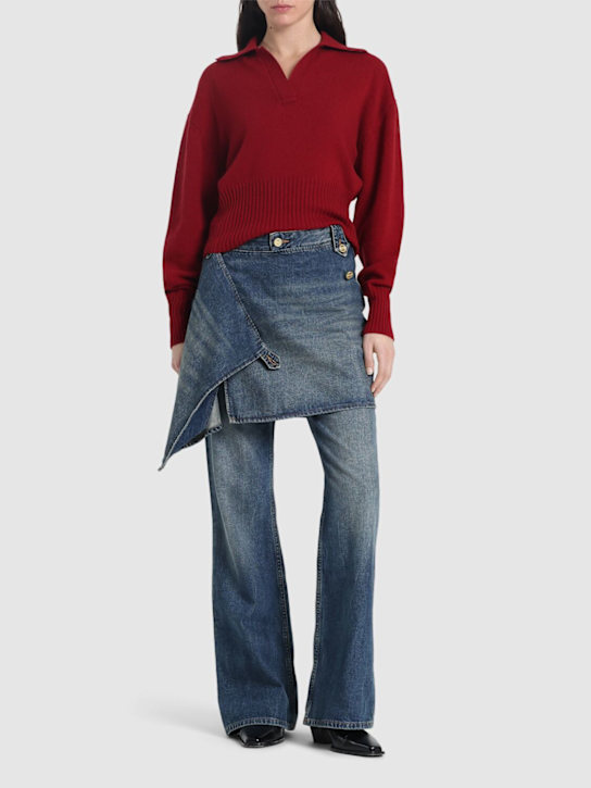 GANNI: Heavy washed denim flared skirt jeans - women_1 | Luisa Via Roma