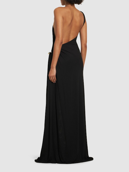 Dsquared2: One shoulder viscose crepe long dress - Black - women_2 | Luisa Via Roma