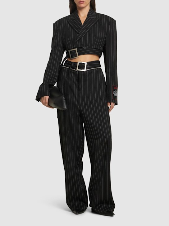 Jean Paul Gaultier: Tailored pinstripe wool cropped jacket - women_1 | Luisa Via Roma