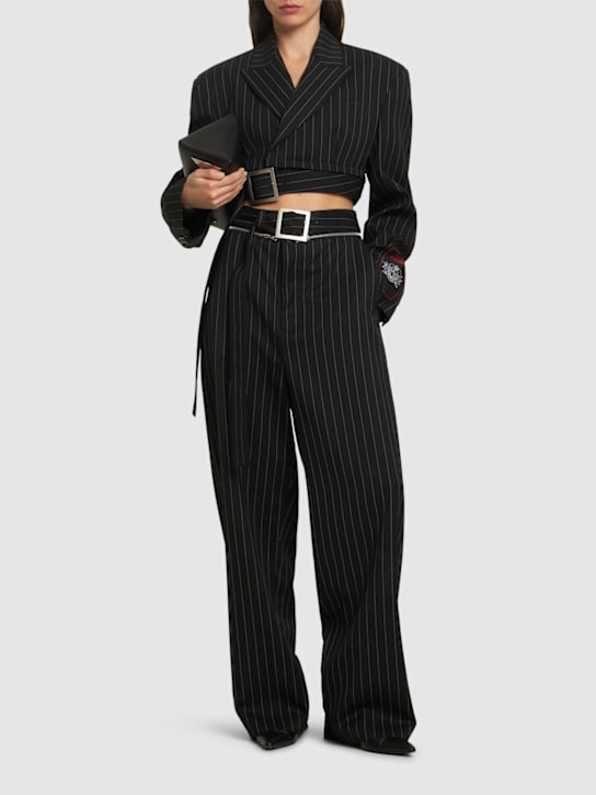 Jean Paul Gaultier: Tailored pinstripe wool wide pants - women_1 | Luisa Via Roma