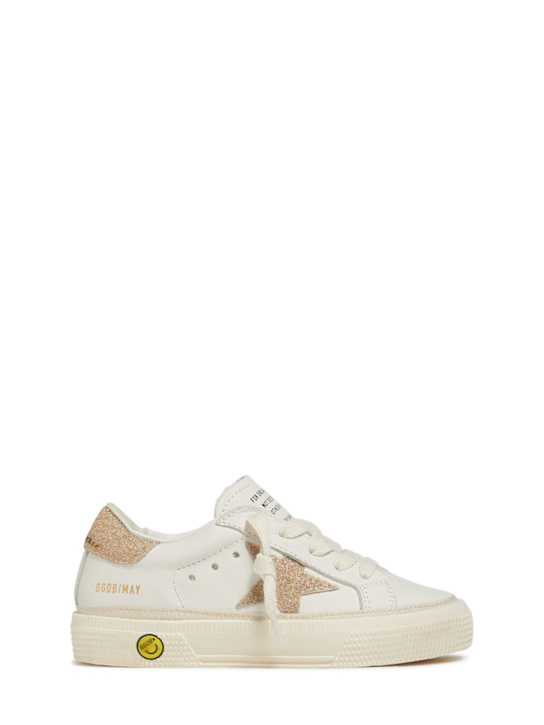 Golden Goose: Sneakers May in pelle con cristalli - Bianco/Oro - kids-girls_0 | Luisa Via Roma