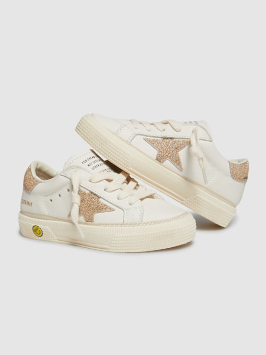 Golden Goose: Sneakers May in pelle con cristalli - Bianco/Oro - kids-girls_1 | Luisa Via Roma