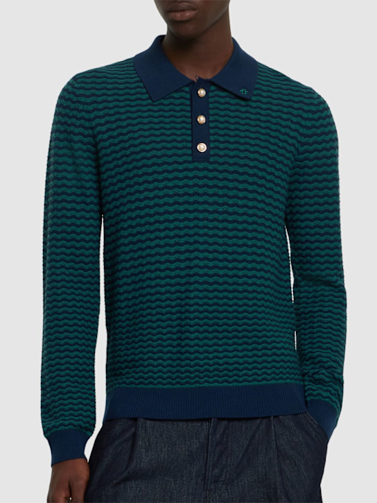 Casablanca: Mini Wawe long sleeve wool polo - Blue/Green - men_2 | Luisa Via Roma