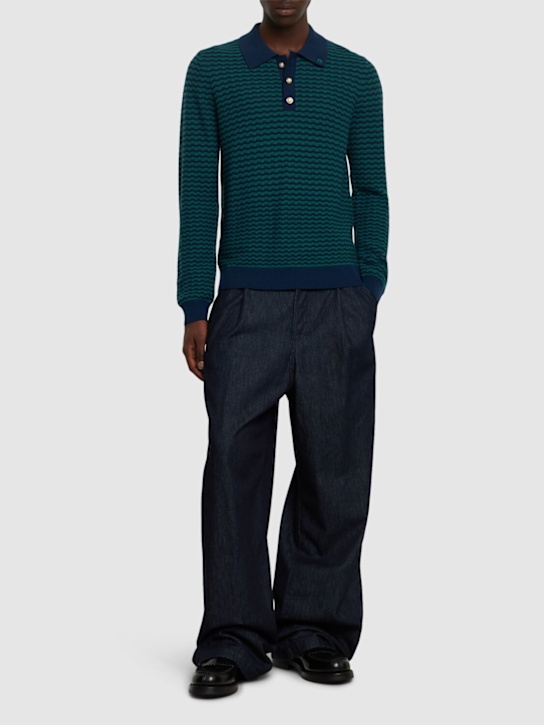Casablanca: Mini Wawe long sleeve wool polo - Blue/Green - men_1 | Luisa Via Roma
