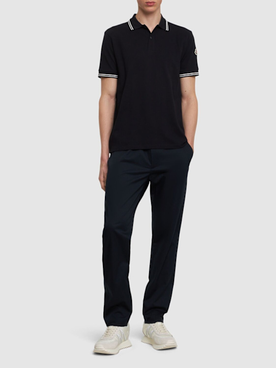 Moncler: Striped trim cotton piquet polo shirt - men_1 | Luisa Via Roma