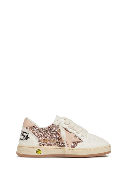 Golden Goose: Sneakers Ballstar in pelle con glitter - Bianco/Rosa - kids-girls_0 | Luisa Via Roma