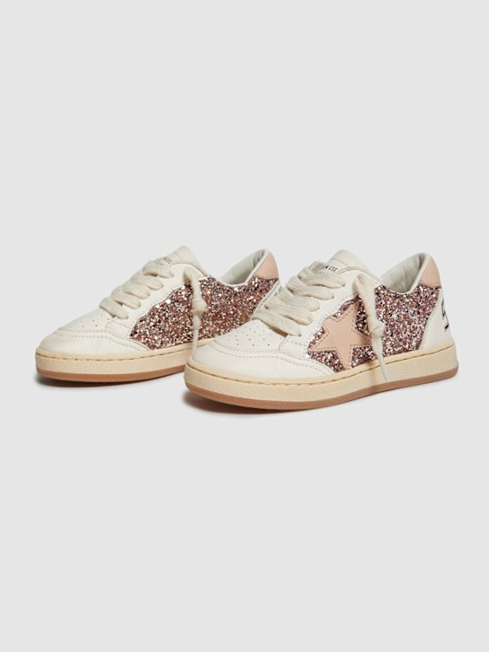 Golden Goose: Sneakers Ballstar in pelle con glitter - Bianco/Rosa - kids-girls_1 | Luisa Via Roma
