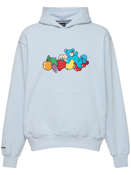 InBetweeners: Unisex fruit & bear embroidered hoodie - Cielo/Sky - men_0 | Luisa Via Roma