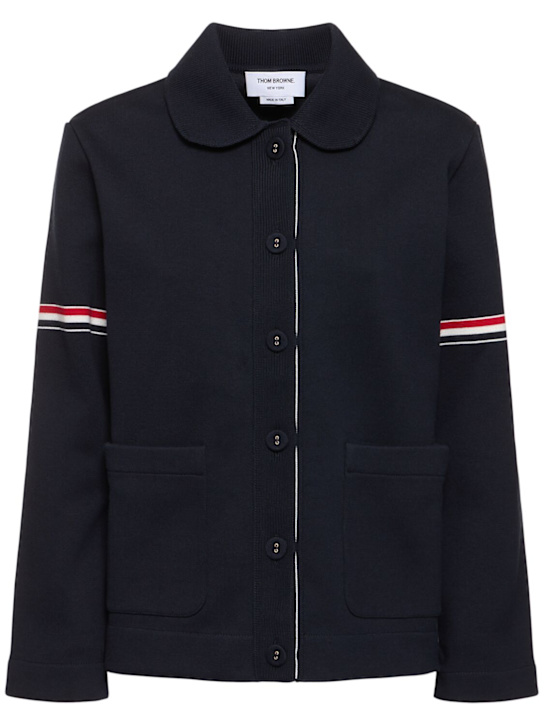 Thom Browne: Bonded cotton blend knit jacket - Navy - women_0 | Luisa Via Roma