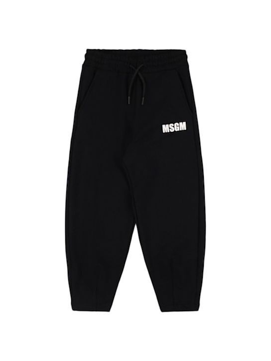 MSGM: Logo cotton sweatpants - Black - kids-boys_0 | Luisa Via Roma