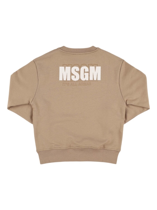 MSGM: Logo printed cotton sweatshirt - Beige - kids-boys_2 | Luisa Via Roma