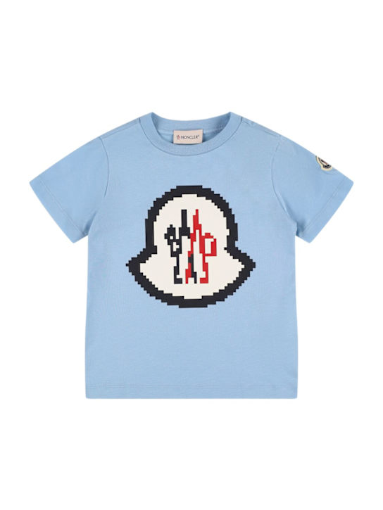 Moncler: Pixel logo cotton t-shirt - Light Blue - kids-boys_0 | Luisa Via Roma