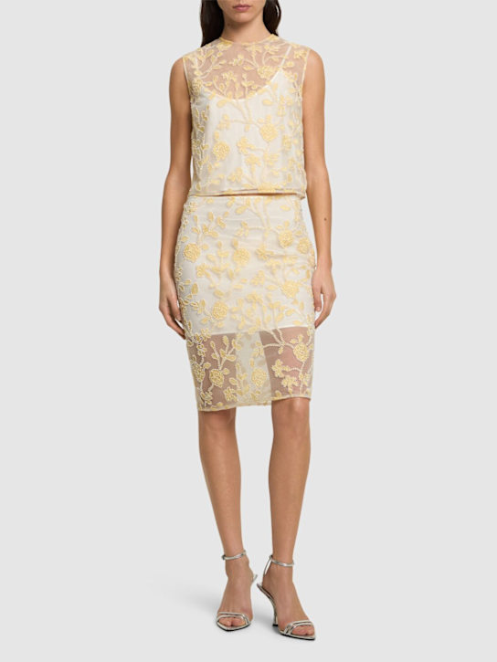 Rotate: Dula flower beaded midi skirt - Yellow/White - women_1 | Luisa Via Roma