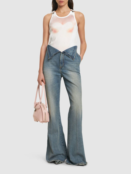 Jean Paul Gaultier: Tank top Le Classique in cotone a costine stampato - Rosa/Bianco - women_1 | Luisa Via Roma