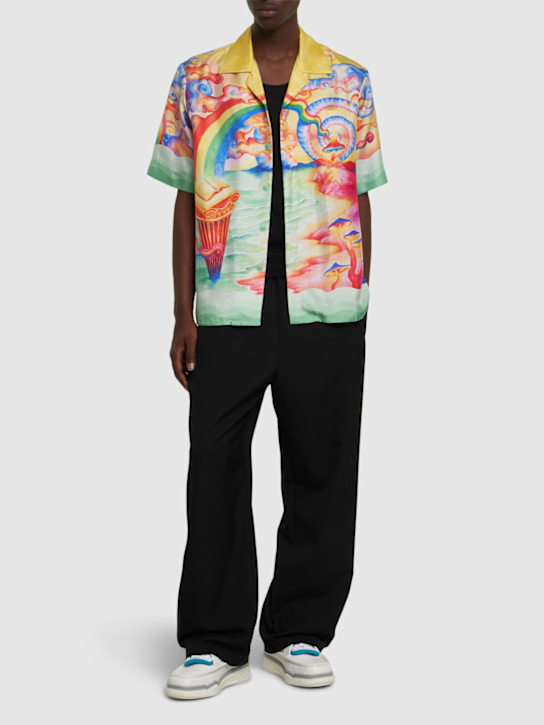 Casablanca: Cuban collar short sleeve silk shirt - Multicolor - men_1 | Luisa Via Roma