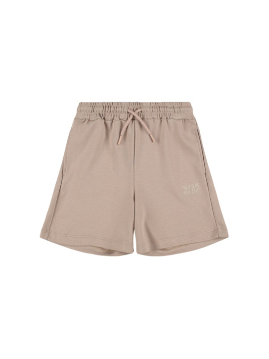 MSGM: Logo cotton sweat shorts - Dark Grey - kids-boys_0 | Luisa Via Roma