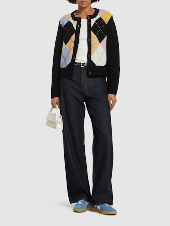 GANNI: Harlequin wool blend cardigan - Black/Multi - women_1 | Luisa Via Roma