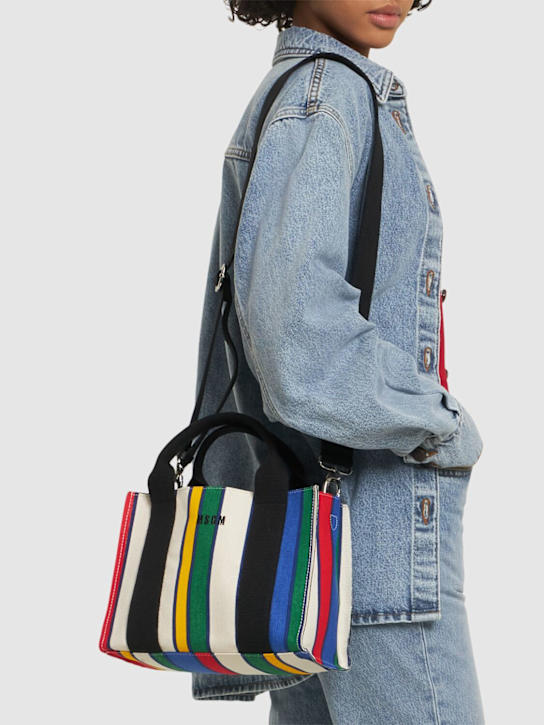 MSGM: Small striped canvas shopping bag - women_2 | Luisa Via Roma