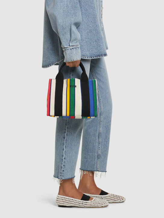 MSGM: Small striped canvas shopping bag - women_1 | Luisa Via Roma