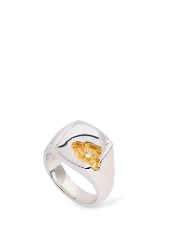 Tom Wood: Mined large diamond ring - Silver/Gold - men_0 | Luisa Via Roma
