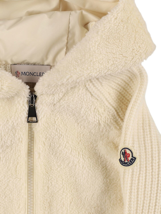 Moncler: Giacca in lana e teddy techno con zip e cappuccio - kids-girls_1 | Luisa Via Roma