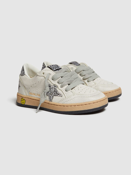 Golden Goose: Sneakers Ballstar in pelle con glitter - Bianco/Argento - kids-girls_1 | Luisa Via Roma