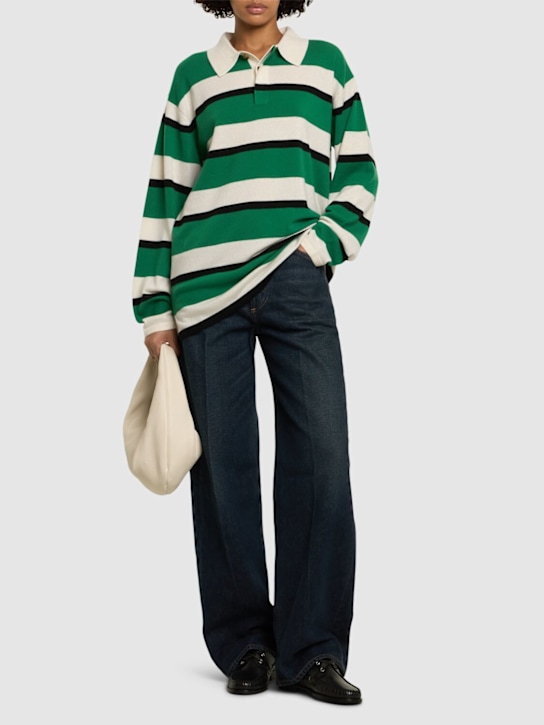 Guest In Residence: Striped cashmere rugby polo - Green/Cream - women_1 | Luisa Via Roma
