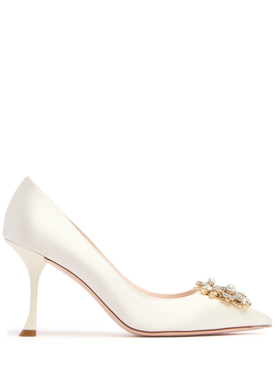 Roger Vivier: 85mm Bouquet embellished satin pumps - Panna - women_0 | Luisa Via Roma