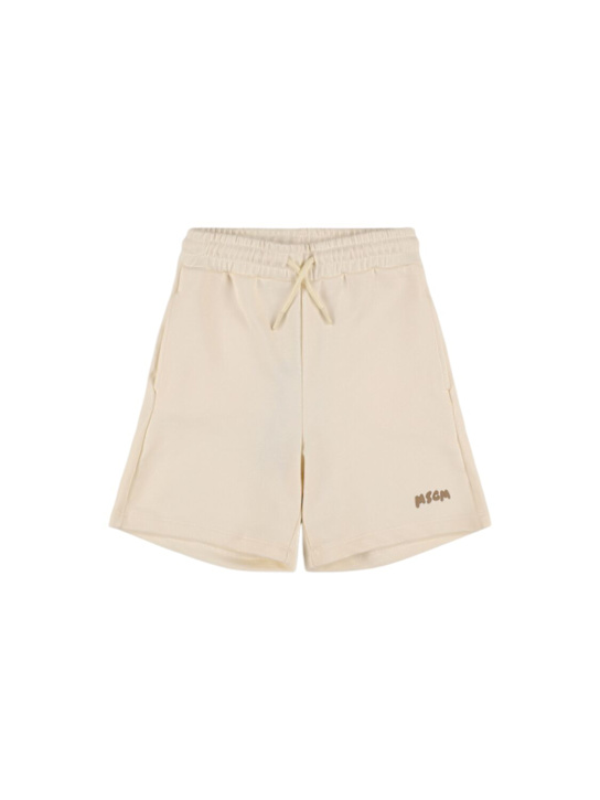 MSGM: Printed cotton sweat shorts - Off-White - kids-boys_0 | Luisa Via Roma