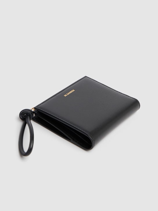 Jil Sander: Mini embossed leather wallet - Black - women_1 | Luisa Via Roma