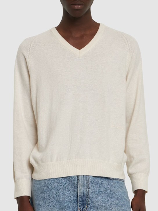 Dunst: Unisex loose v-neck sweater - Ivory - men_2 | Luisa Via Roma