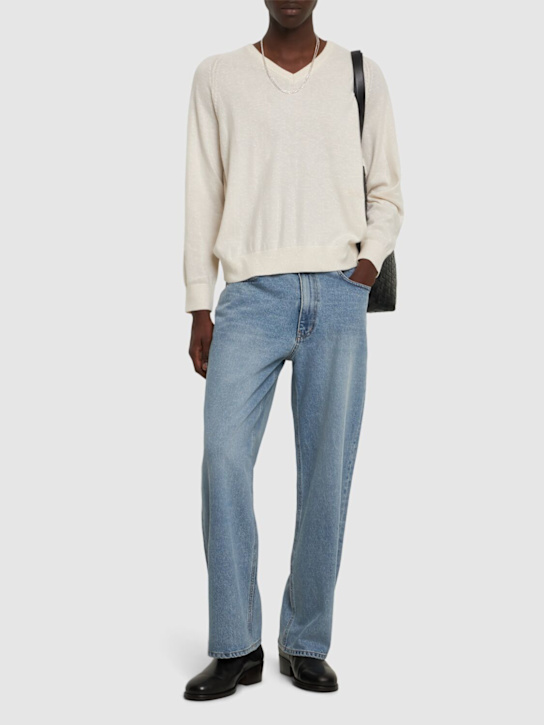 Dunst: Unisex loose v-neck sweater - Ivory - men_1 | Luisa Via Roma