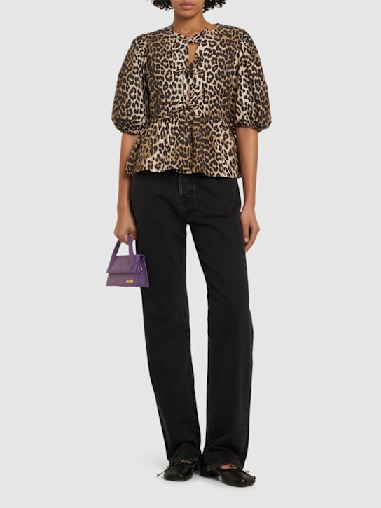 GANNI: Printed cotton poplin peplum shirt - Brown/Multi - women_1 | Luisa Via Roma