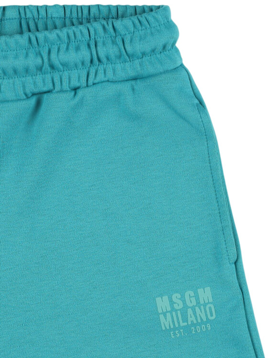 MSGM: Logo cotton sweat shorts - Blue - kids-girls_1 | Luisa Via Roma
