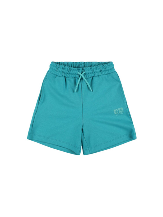 MSGM: Logo cotton sweat shorts - Blue - kids-girls_0 | Luisa Via Roma