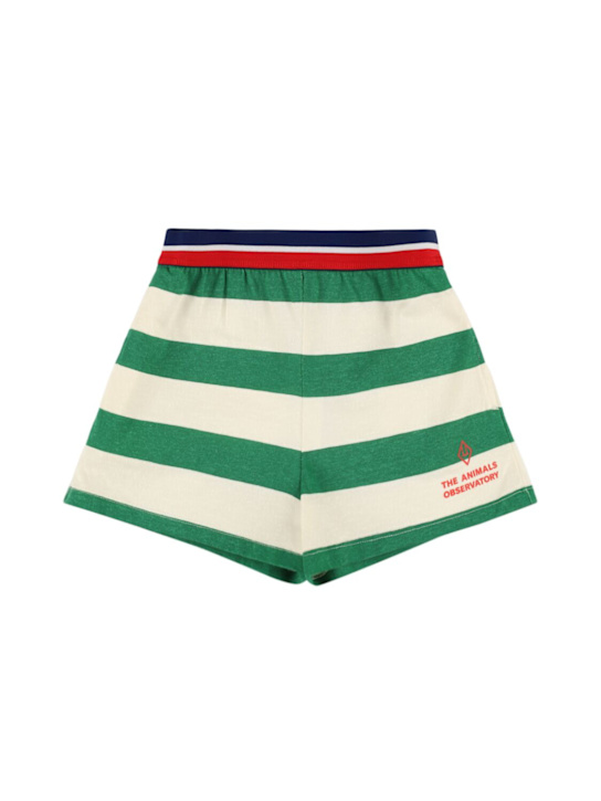 The Animals Observatory: Striped cotton jersey shorts - White/Green - kids-boys_0 | Luisa Via Roma