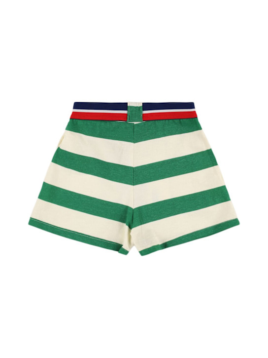 The Animals Observatory: Striped cotton jersey shorts - White/Green - kids-boys_2 | Luisa Via Roma