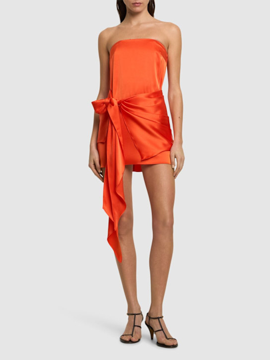 Strapless satin front-tie mini dress - Thumbnail 2