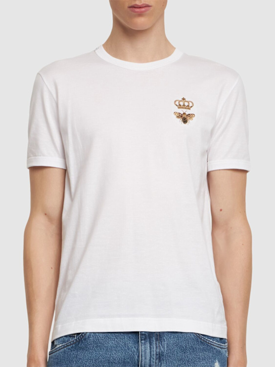Dolce&Gabbana: Embroidered Bee and Crown cotton t-shirt - Optic White - men_2 | Luisa Via Roma
