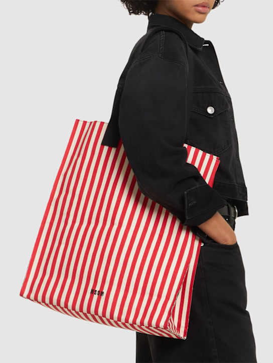 MSGM: Borsa shopping in tela a righe - women_1 | Luisa Via Roma