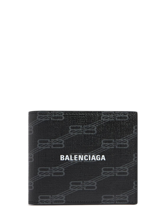 Balenciaga: Logo printed faux leather wallet - Black/Grey - men_0 | Luisa Via Roma