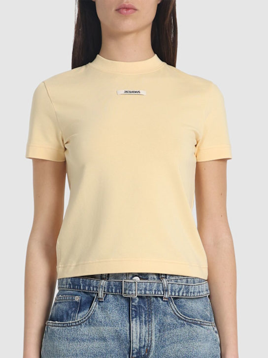 Jacquemus: T-shirt Le Tshirt Gros Grain in cotone - Beige - women_2 | Luisa Via Roma