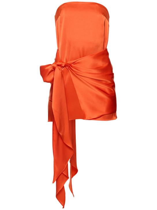 Strapless satin front-tie mini dress - Thumbnail 1